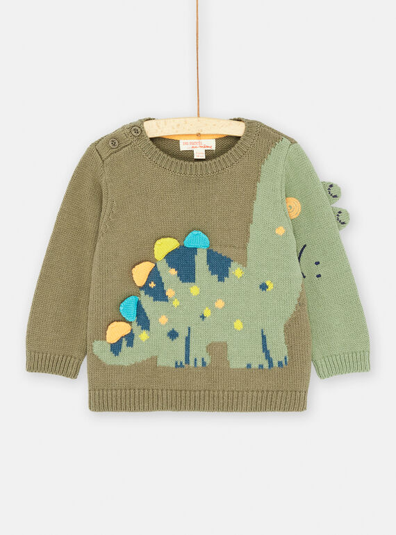 Baby Boy Military Green Dinosaur Animation Sweater SUVERPUL / 23WG10J1PULG631