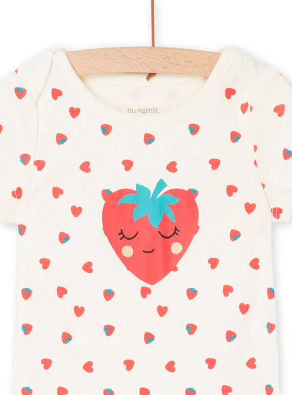Ecru organic cotton bodysuit with strawberries and hearts print REFIBODFRAI / 23SH1315BDL001
