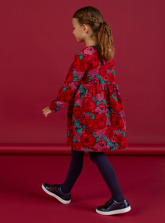 Girl's corduroy floral print long sleeve dress MAFUNROB1 / 21W901M3ROBH703