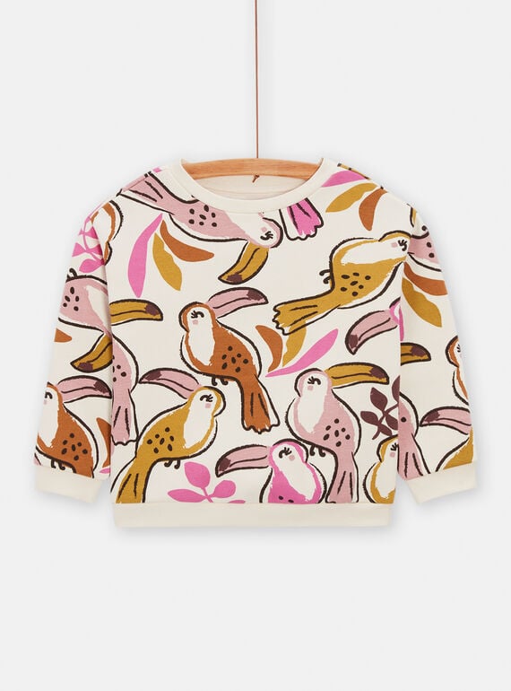 Girl's dark ecru toucan print sweatshirt TACRISWEA / 24S901L1SWE003