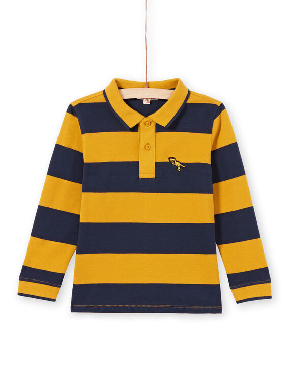 Boy's yellow and navy blue striped polo shirt MOJOPOL5 / 21W90213POL113