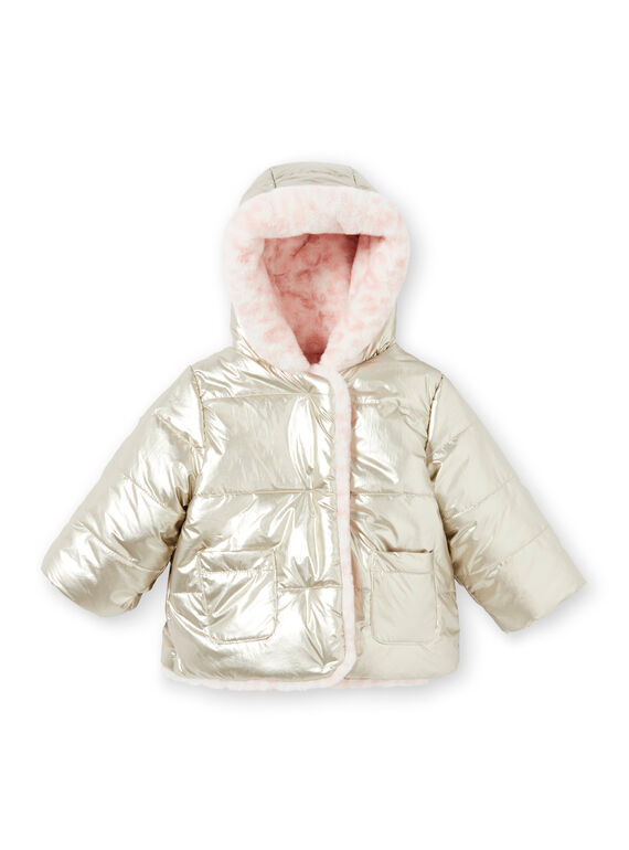 Baby girl reversible hooded jacket in gold and pink MIORDOUREV / 21WG0951D3EA006
