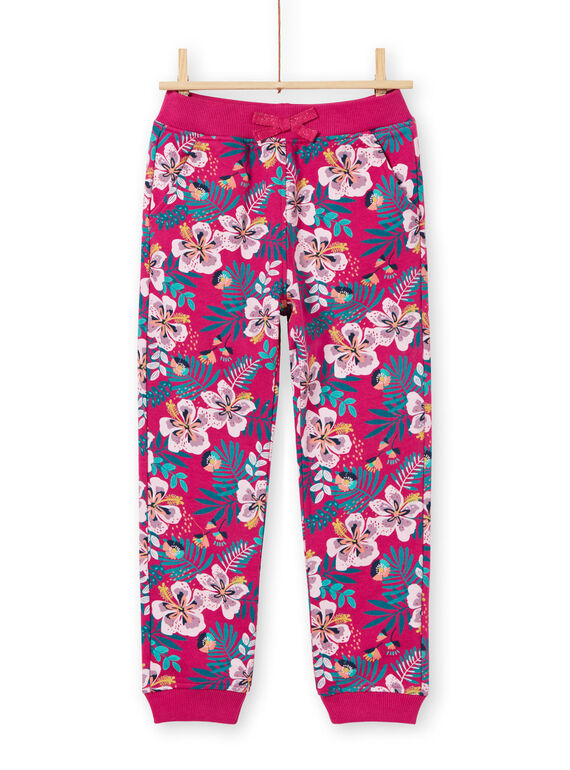 Girl's dark pink and blue floral print jogging suit MAJOBAJOG1EX / 21W90115JGBD312