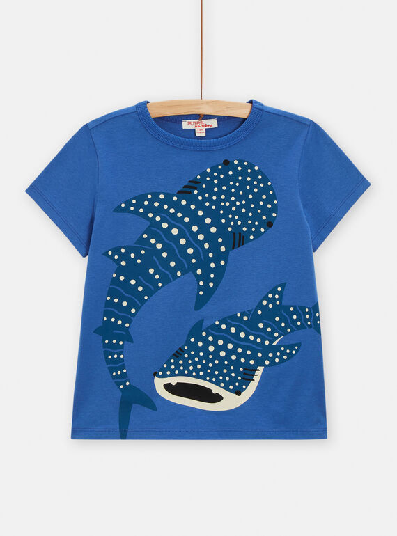 Electric blue t-shirt with shark motifs for boys TOJOTI7 / 24S902D2TMCC210