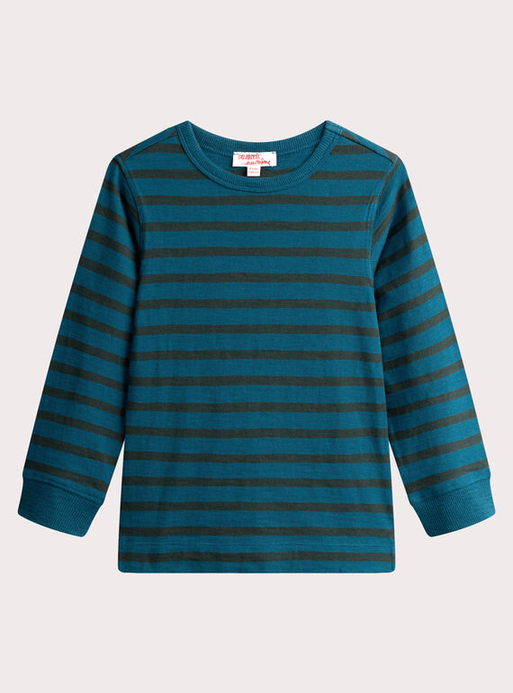  Dark turquoise T-shirt with green stripes for boys  VOJOTIRIB5 / 24W902I4TMLC235