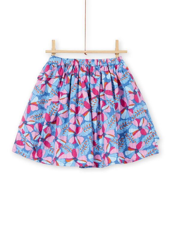 Lavender blue and pink skirt with floral print and Lurex® stripes in cotton LABLEJUP1 / 21S901J1JUPC208