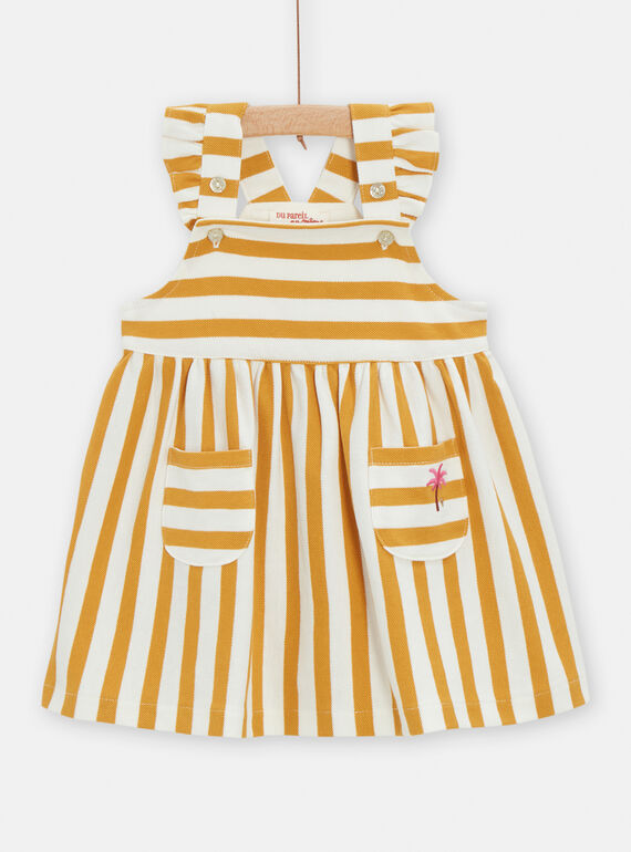 Ecru and honey striped dress for baby girls TILIROB2 / 24SG09T4ROB001