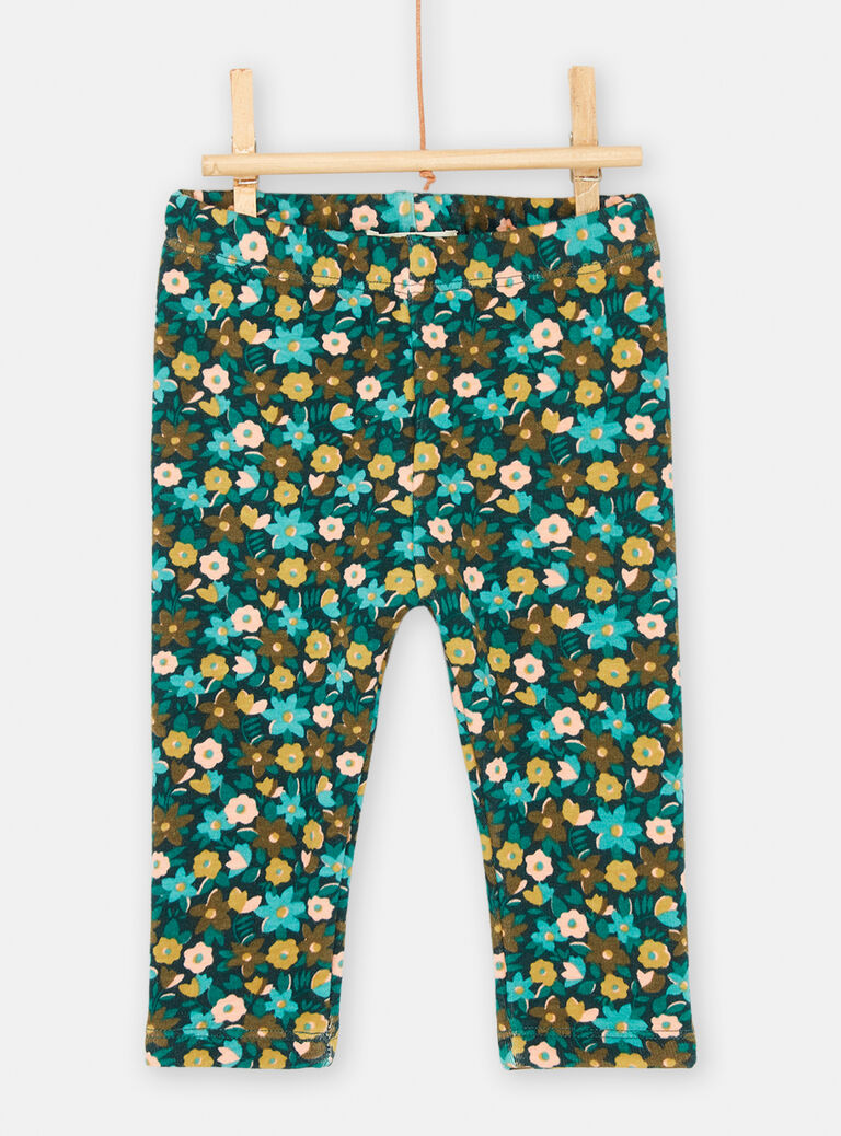Baby girl petrol blue pants with floral print SIDUPAN2 / 23WG09P2PAN716