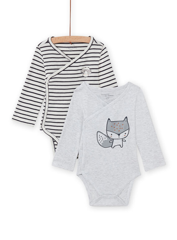 Set of 2 long sleeved double-breasted bodysuits with squirrel pattern for baby girls MOU2BOD3 / 21WF05D1BOD001