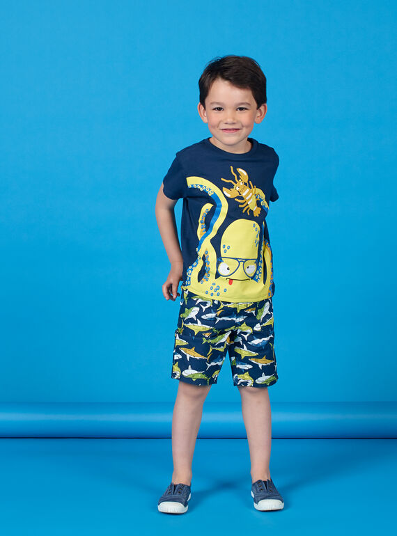 Blue T-shirt with octopus and lobster motif  Child boy LONAUTI1 / 21S902P2TMC070