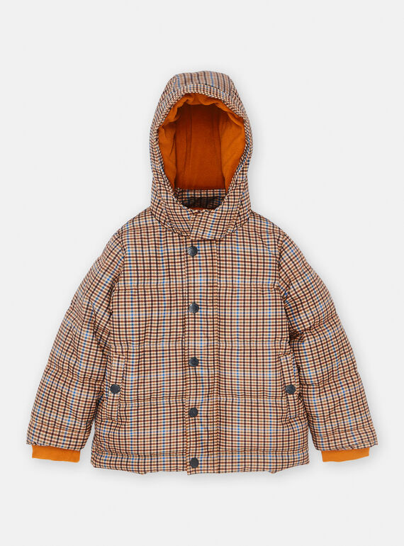 Light brown hooded down jacket with check print SOGRODOU4 / 23W902D3D3EI807