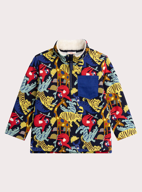 Warm lined navy sweatshirt with jungle print for boys  VOROSWE / 24W902P1SWE705