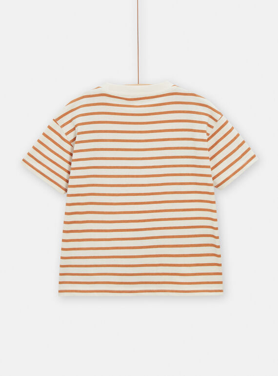 Ivory t-shirt with crocodile animation and stripes for boys TOLITI5 / 24S902T1TMC005