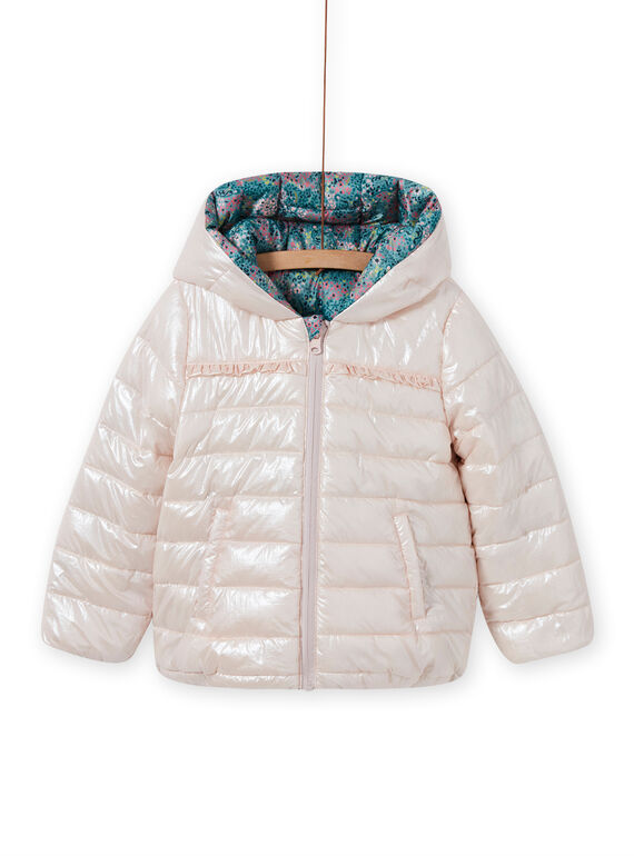 Girl's reversible hooded jacket with flower print MAKADOUNE / 21W90152D3E612