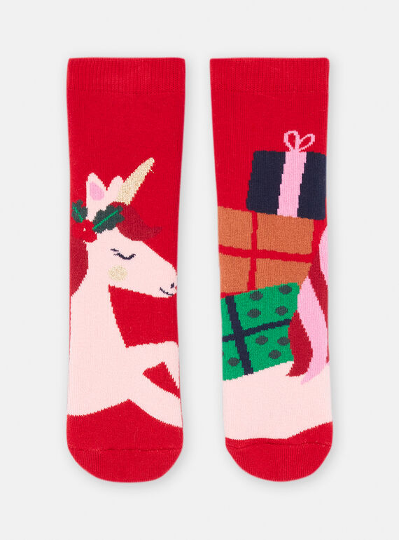 Girl's red Christmas unicorn socks SYAWAYCHO / 23WI01T1SOQF529