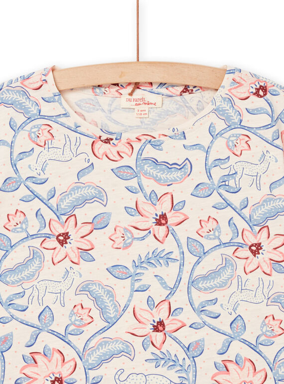 Child girl's cream, blue and pink short sleeve T-shirt NASANTI1 / 22S901S4TMCA002