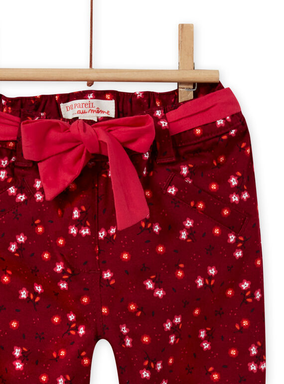 Baby girl's red burgundy satin flower print pants MIFUNPAN1 / 21WG09M2PAN504