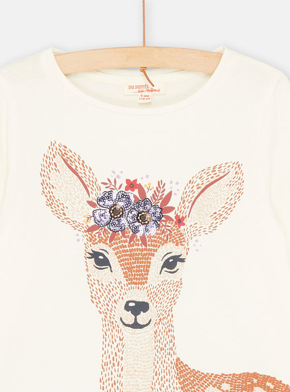 Girl's ecru doe T-shirt SAKHOTEE2 / 23W901Q2TML001