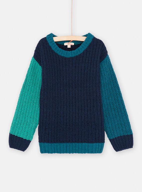 Boy's blue and green colorblock sweater SOJOPUL3 / 23W902M1PUL705