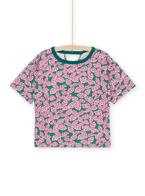 Green T-shirt with tropical print RAEXOTI4 / 23S901V2TMCG614