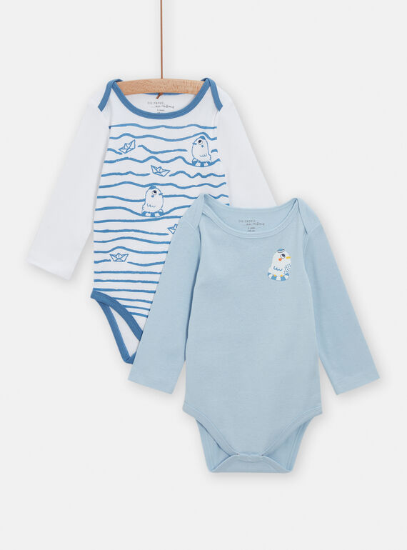 Set of 2 assorted blue and white baby boy bodysuits TEGABODMOUET / 24SH1463BOD020