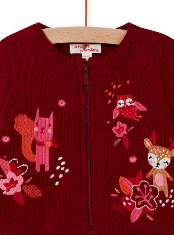 Baby girl's red long sleeve embroidered cardigan MIFUNCAR / 21WG09M1CAR504