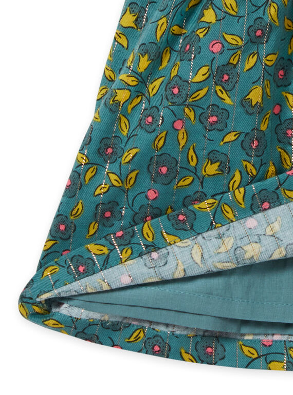 Baby girl's khaki flannel dress with floral and stripe print MIKAROB1 / 21WG09I1ROB612