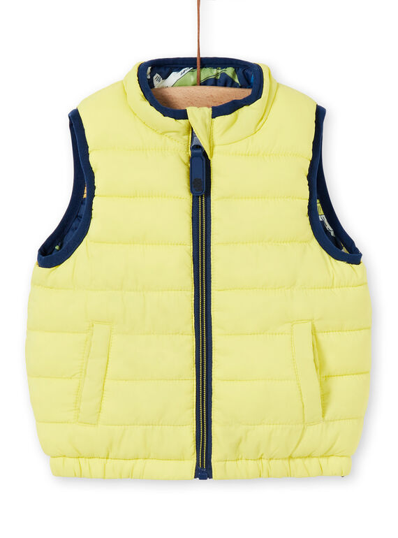 Reversible sleeveless jacket yellow and dark blue baby boy LUGROBLOU2EX / 21SG10R1D3E070