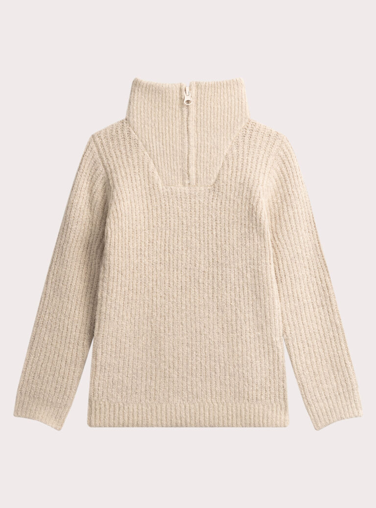 Beige trucker collar sweater for boys  VOBAPUL / 24W902Q1PULA011