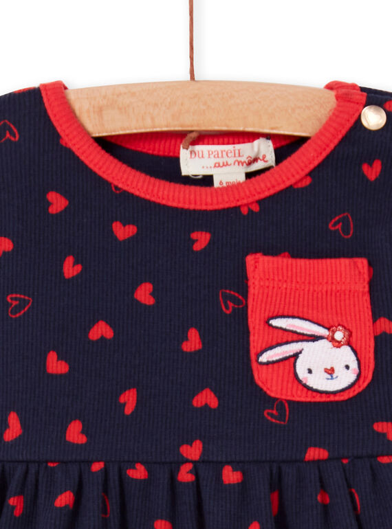 Navy blue dress and baby girl red leggings LIHAENS / 21SG09X1ENS070