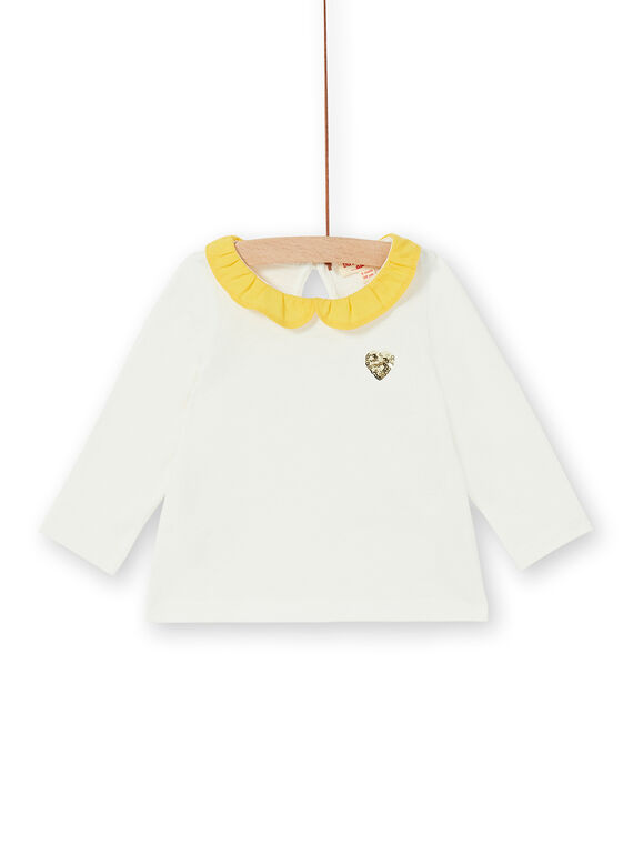 T-shirt ecru and yellow cotton baby girl LIJOBRA1 / 21SG0932BRA001