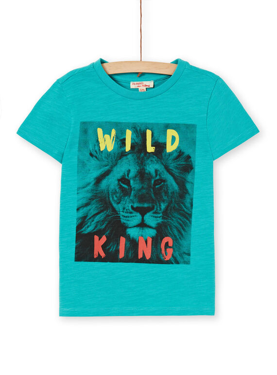 Turquoise cotton t-shirt for boys LOJOTI3 / 21S90231TMCC215