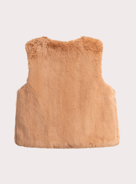 Reversible brown fur cardigan for girls  VABACAR / 24W901Q1CARI820