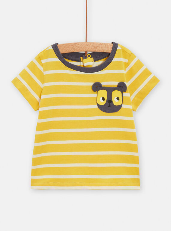 Yellow striped t-shirt with dog head animation for baby boys TUJOTI2 / 24SG10D2TMC010