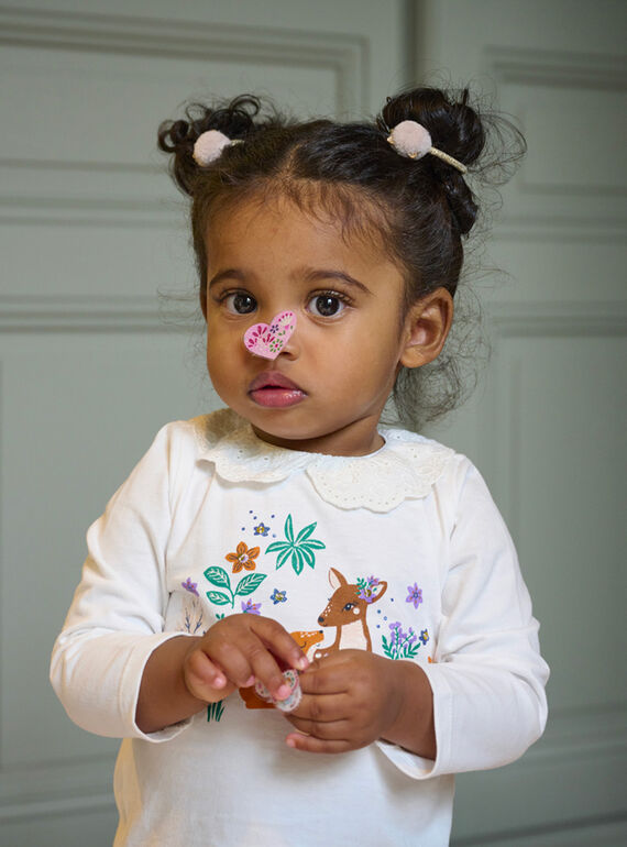 Off-white bra with doe, fawn and flower motifs for baby girl SIKHOBRA / 23WG09Q1BRA001