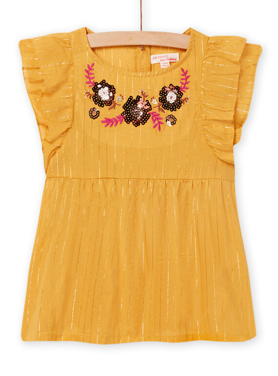 Yellow blouse in cotton voile with flowery embroidery child girl NABACHEM / 22S90111CHEB107