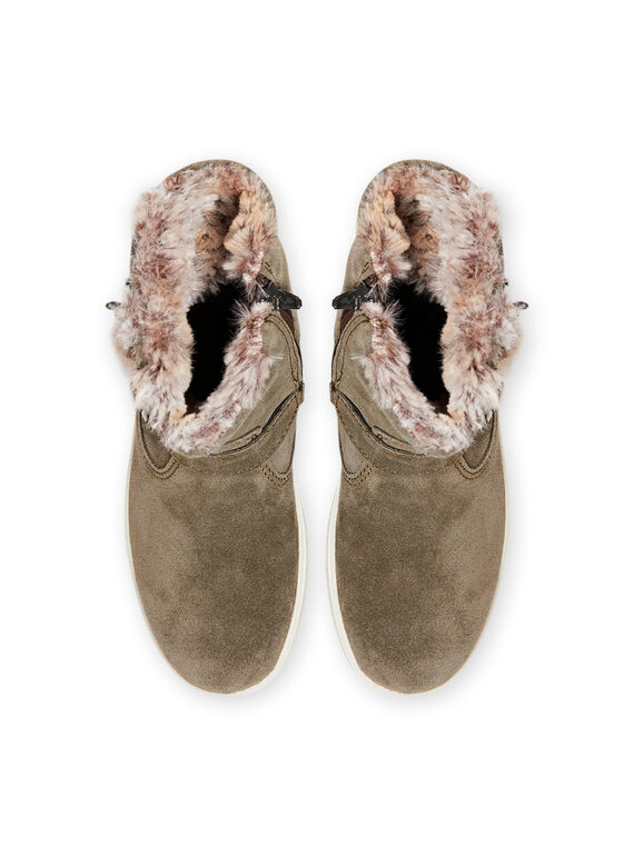 Khaki green suede lined boots child girl MABOTTEKAKI / 21XK3585D10604
