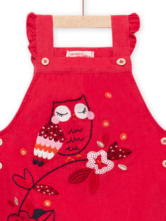 Baby girl vintage pink dungarees with owl and flower motifs MIFUNSAL / 21WG09M1SALD332