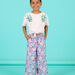 Child girl's petrol blue floral print pants