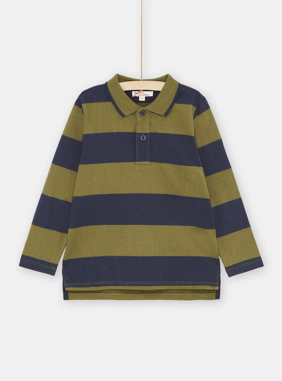 Boy's navy and green polo shirt with stripe print SOJOPOL5 / 23W902B5POLG631