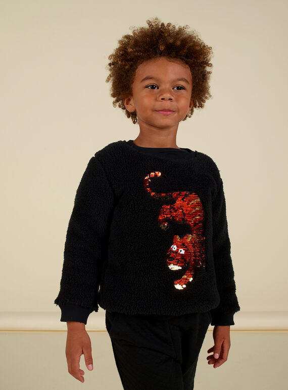 Child boy black sweatshirt with sheepskin effect MOHISWE / 21W902U1SWEJ915