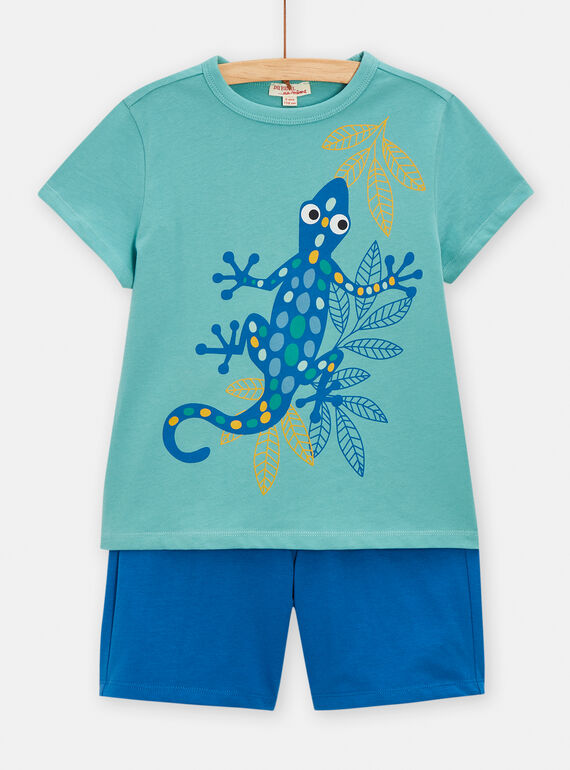 Turquoise and electric blue set with lizard motif for boys TOPLAENS4 / 24S902S3ENS202