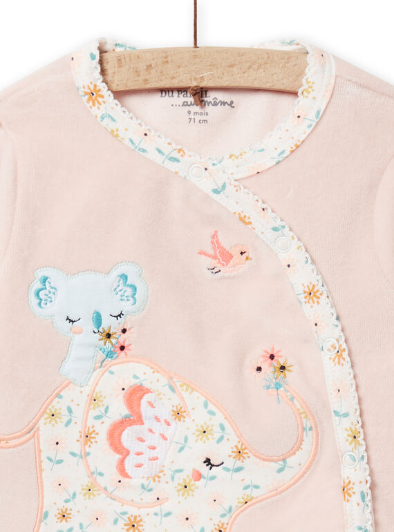 Velvet pyjamas with elephant and flower print baby girl NEFIPYJAMI / 22SH13E1PYJD327