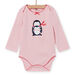 Baby girl's long sleeve bodysuit in pink with penguin print