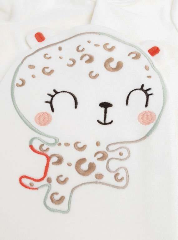 Newborn babies' ecru velour panther design rompers WOU1GRE3 / 25SF0371GRE005