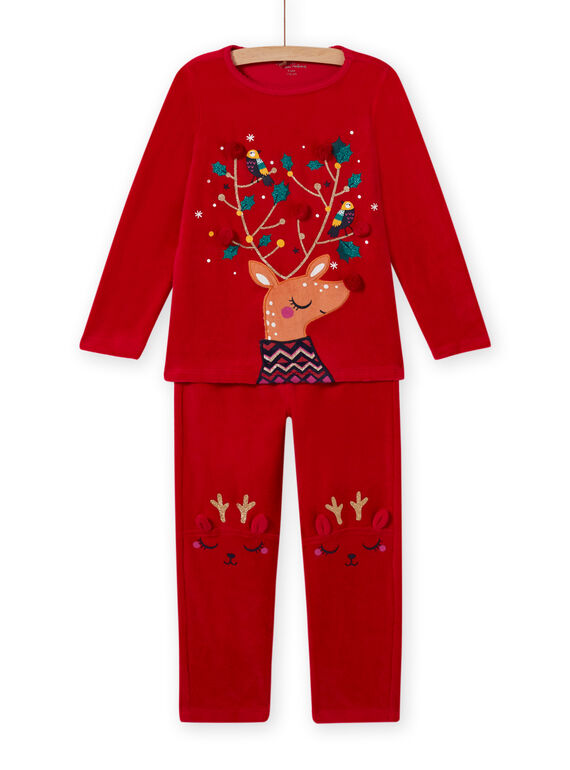 Girl's pink velvet Christmas deer pajama set MEFAPYJREN / 21WH11F1PYJF529