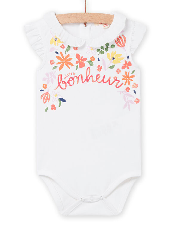 Baby girl white bodysuit with flowers and lettering NIHOBOD / 22SG09T1BOD000