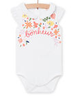 Baby girl white bodysuit with flowers and lettering NIHOBOD / 22SG09T1BOD000