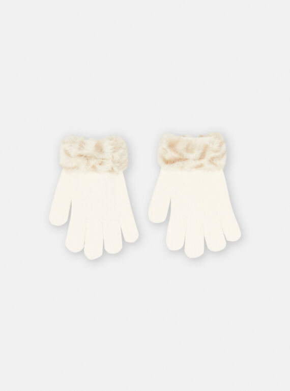 Ecru synthetic fur gloves SYAJOGAN2 / 23WI0192GAN003