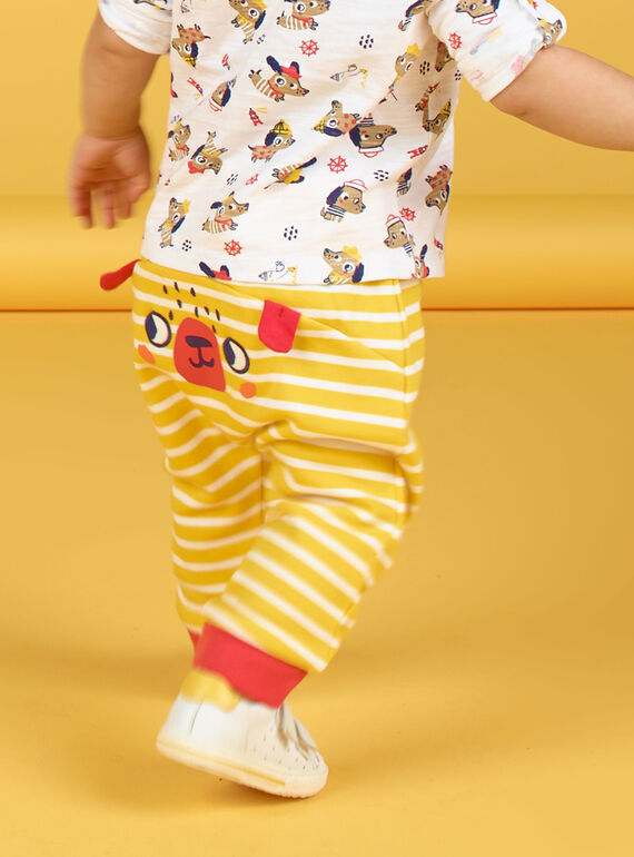 Yellow and white striped cotton pants baby boy LUNOPAN2 / 21SG10L2PAN106